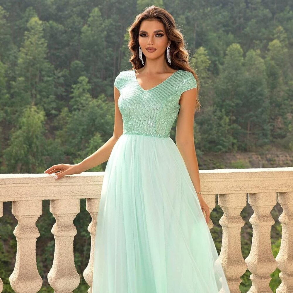 Mint Green Prom Formal Dress Evening Gown Wedding Graduation Dining Dress